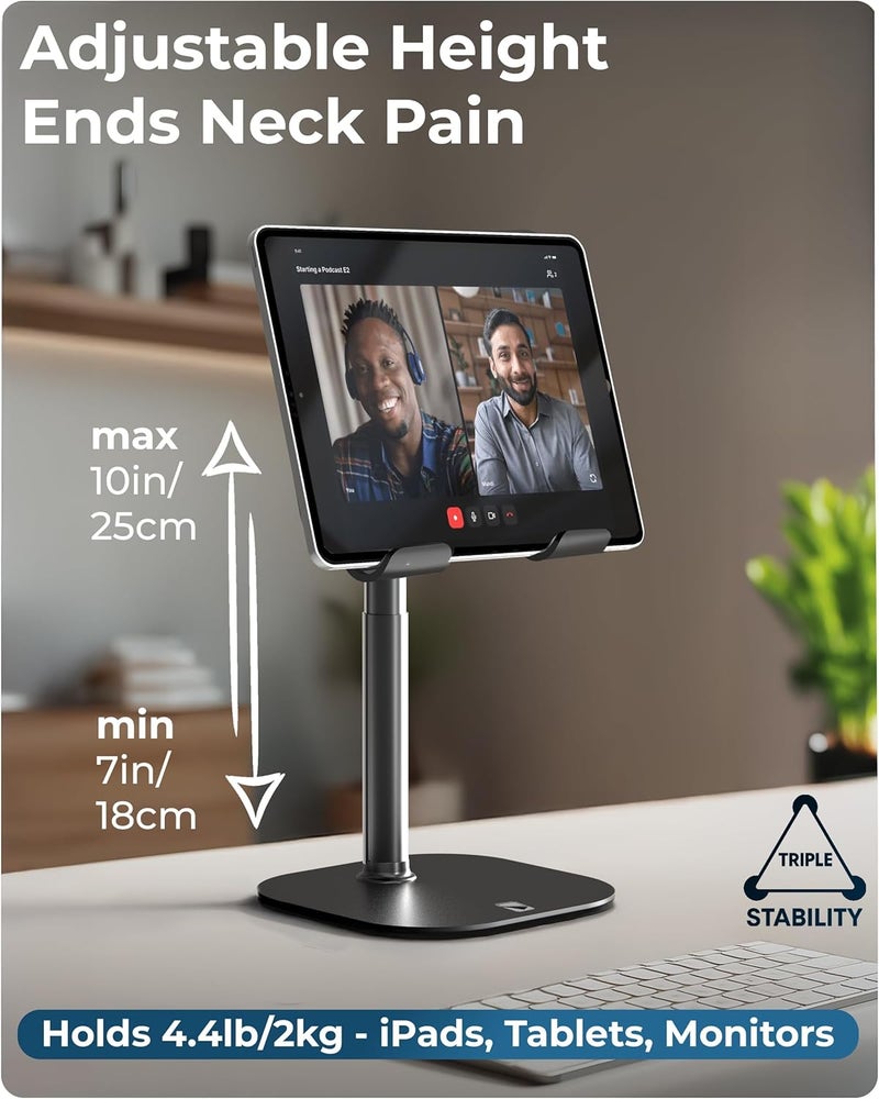 cooper TabHolder, 7-10" Height Adjustable Tablet Stand, Premium iPad Stand for Desk, 270° Tilt Portable Monitor Holder for 15.6-17" Displays, for All iPad, Kindle, Surface, Samsung Tablets (Black) - Image 2